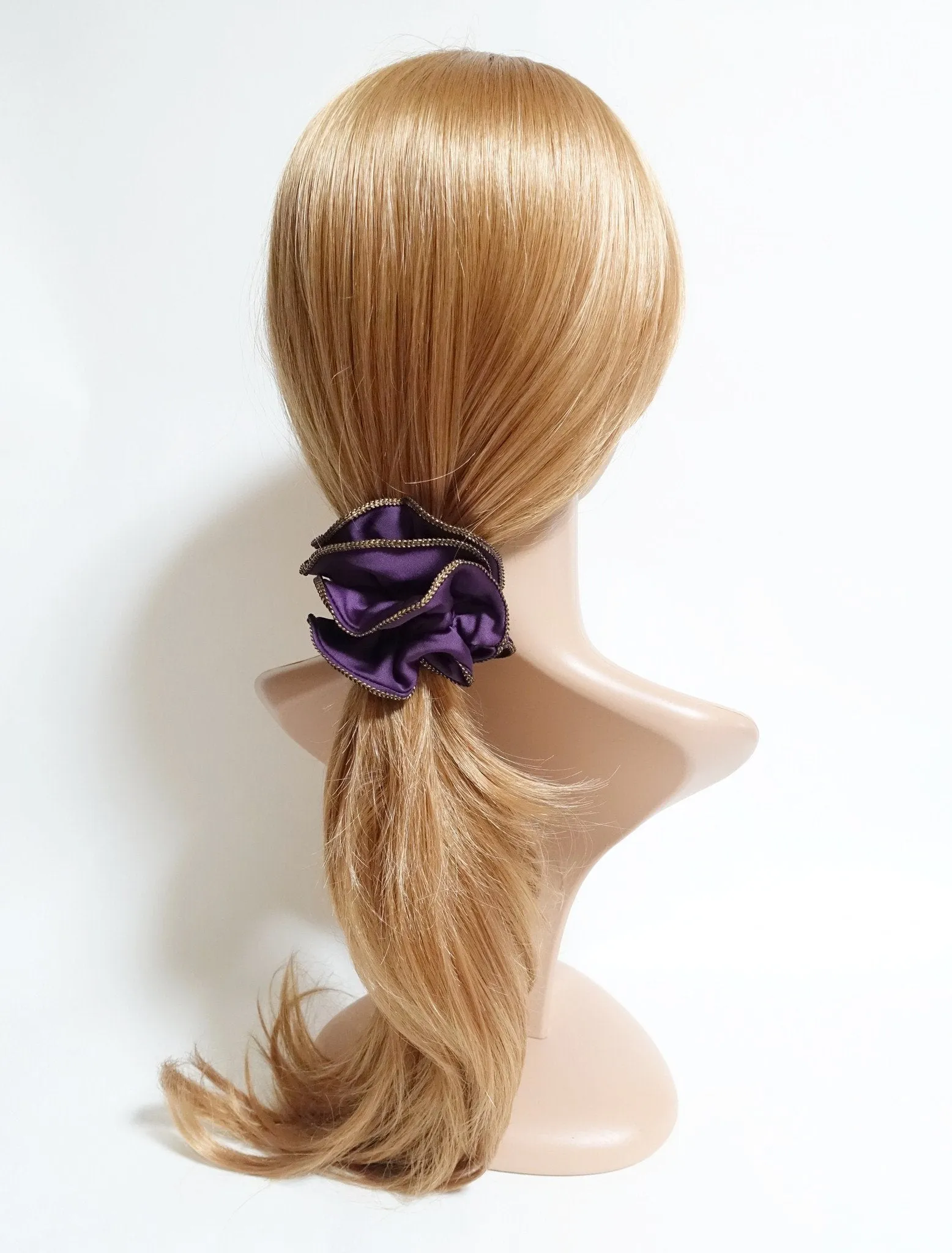 Golden Thread Trim Satin Hair Elastic Hair Ties Women Hair Scrunchies