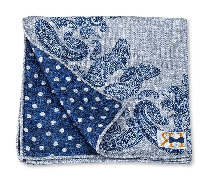 Gray/Blue Paisley/Dot Pocket Square - 5650