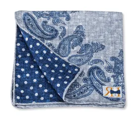 Gray/Blue Paisley/Dot Pocket Square - 5650