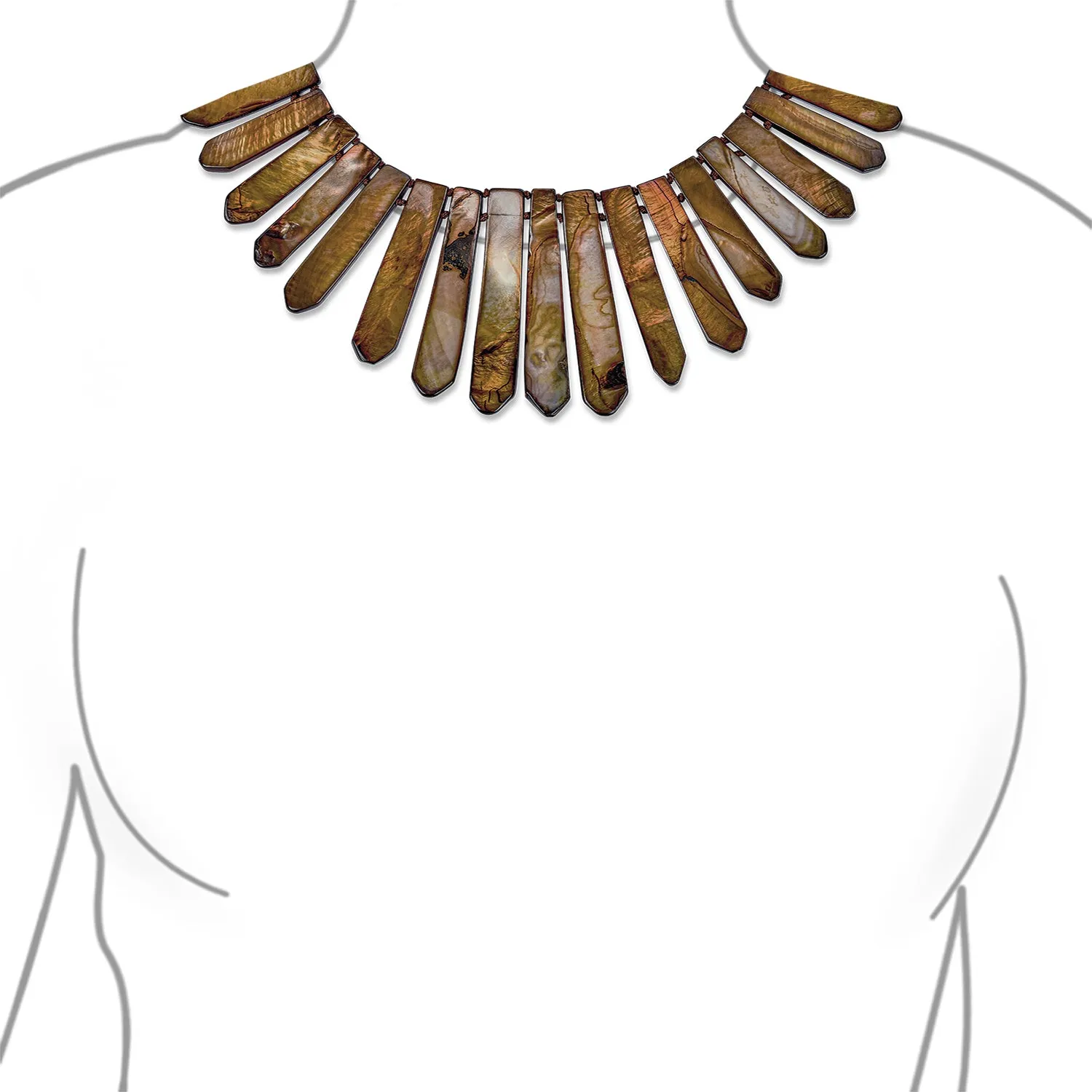 Grey Brown Silver Shell Tribal Boho Fashion Fan Bib Statement Necklace