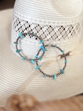 Handmade Turquoise Chip Stone Hoop Earrings