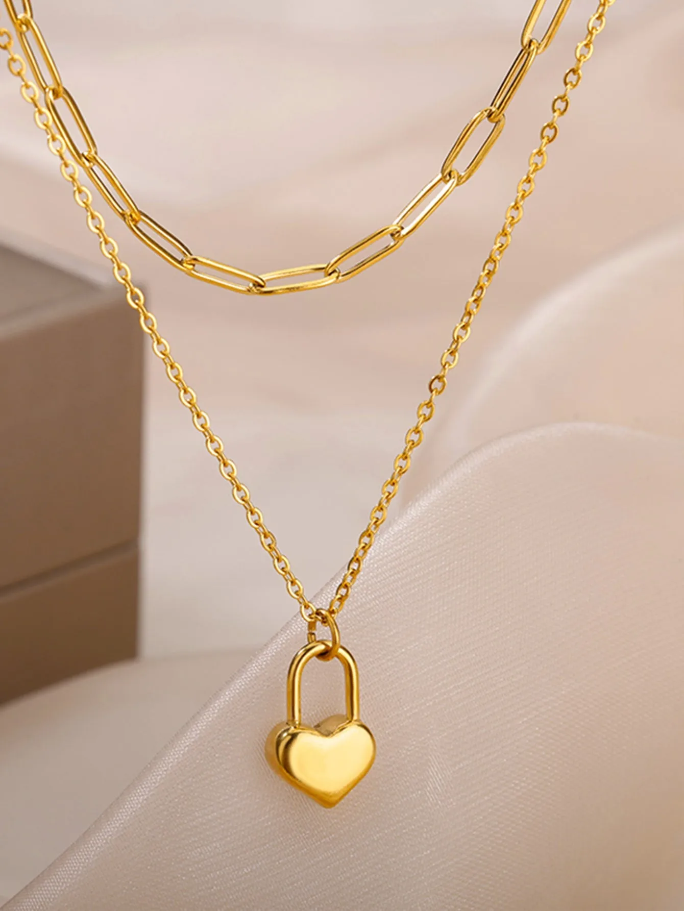 Heart Lock Charm Layered Necklace Jewelry for Women Gift for Her Necklace