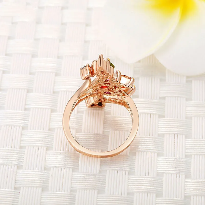 High Quality 18K Gold Plated Finger Ring for Women Party with AAA Colorful Cubic Zircon Famous Brand Jewelry