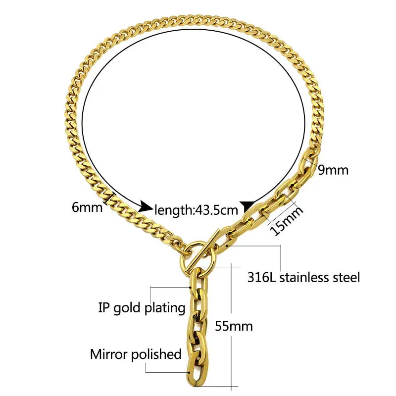 KESLEY Paperclip Y Shape Lariat Statement Necklace Dangle Thick Chain Gold Plated Stainless Steel Waterproof Luxury Necklace High Quality