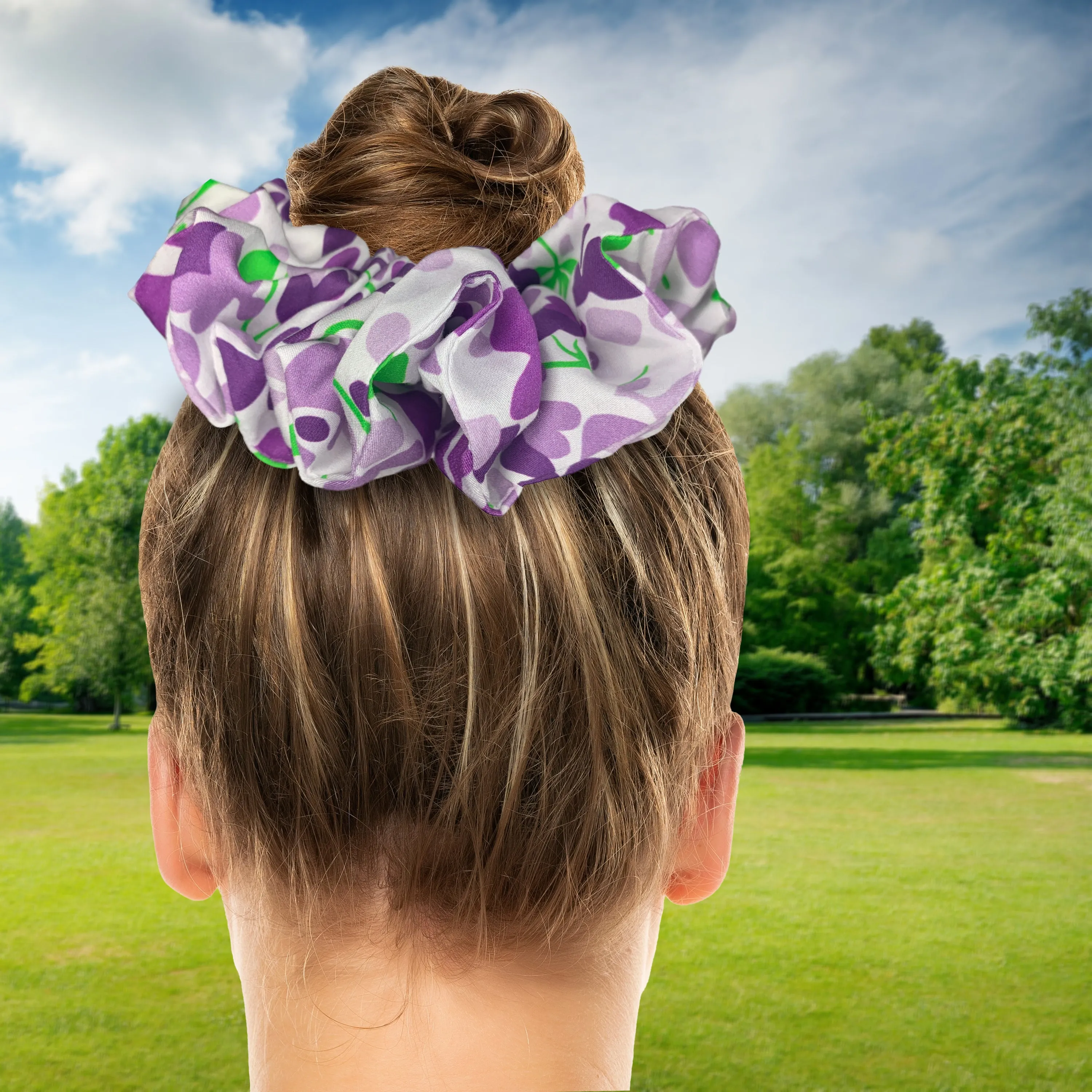 King Size Floral Cotton Scrunchie XXL Ponytail Holder Made in the USA Purple