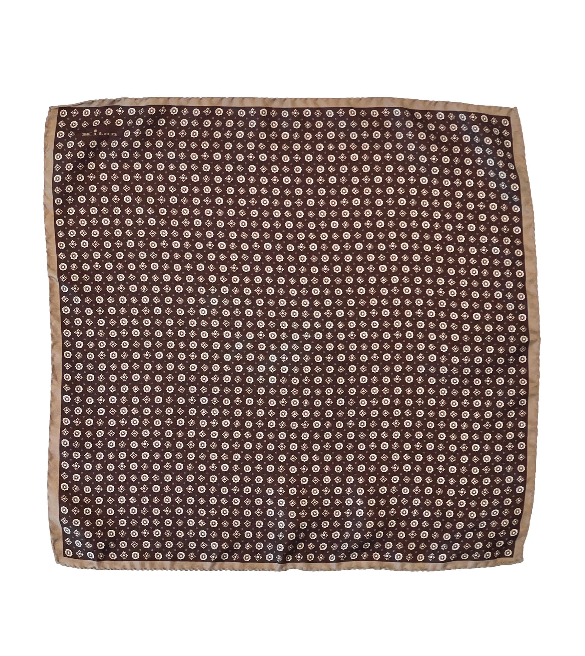 KITON Dark Brown Classic Diamonds and Medallions Pocket Square