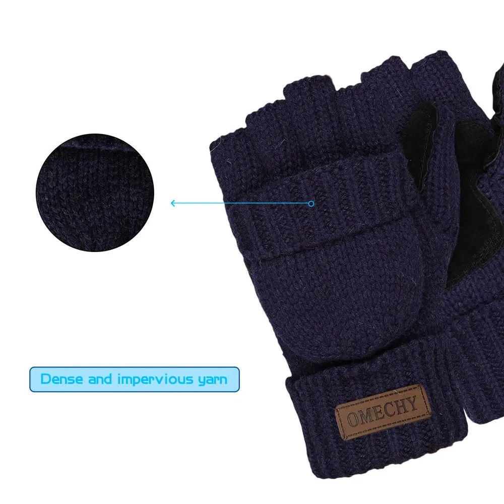 Knitted Convertible Wool Fingerless Gloves