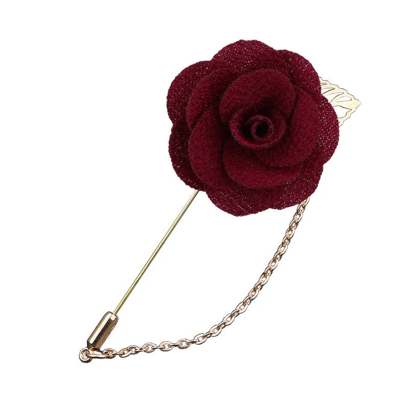 Korean Bridegroom Wedding Brooches Cloth Art Hand-made Rose Flower Brooch Lapel Pin Badge Tassel Chain Men&#39;s Suit Accessories