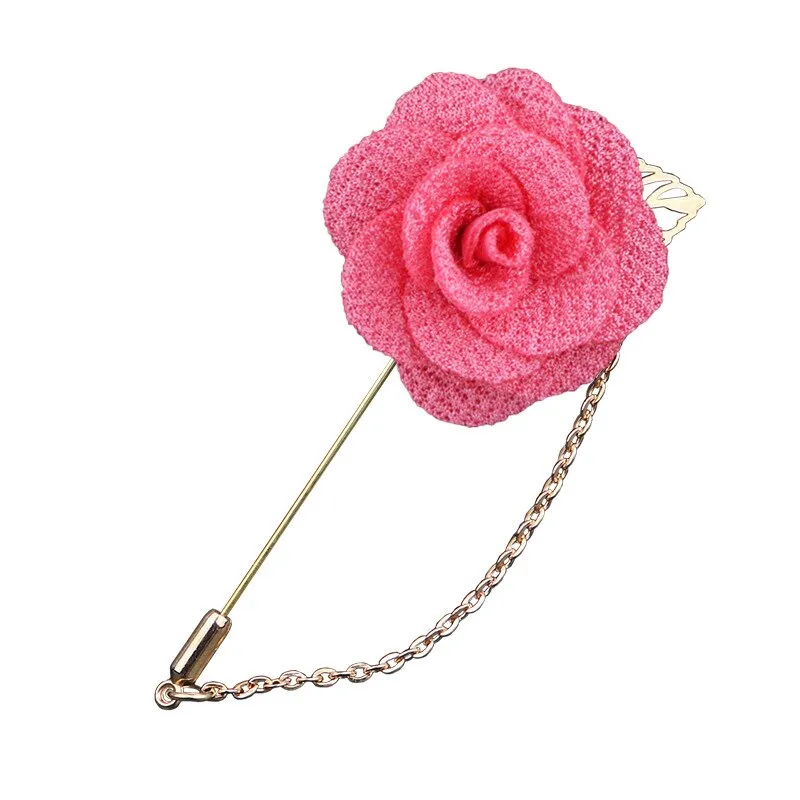 Korean Bridegroom Wedding Brooches Cloth Art Hand-made Rose Flower Brooch Lapel Pin Badge Tassel Chain Men&#39;s Suit Accessories