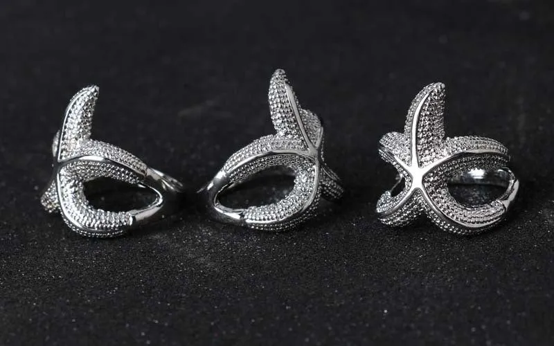 Large Stock Customizable Women Wedding Rings Personalized Fashion Starfish 925 Silver Ring