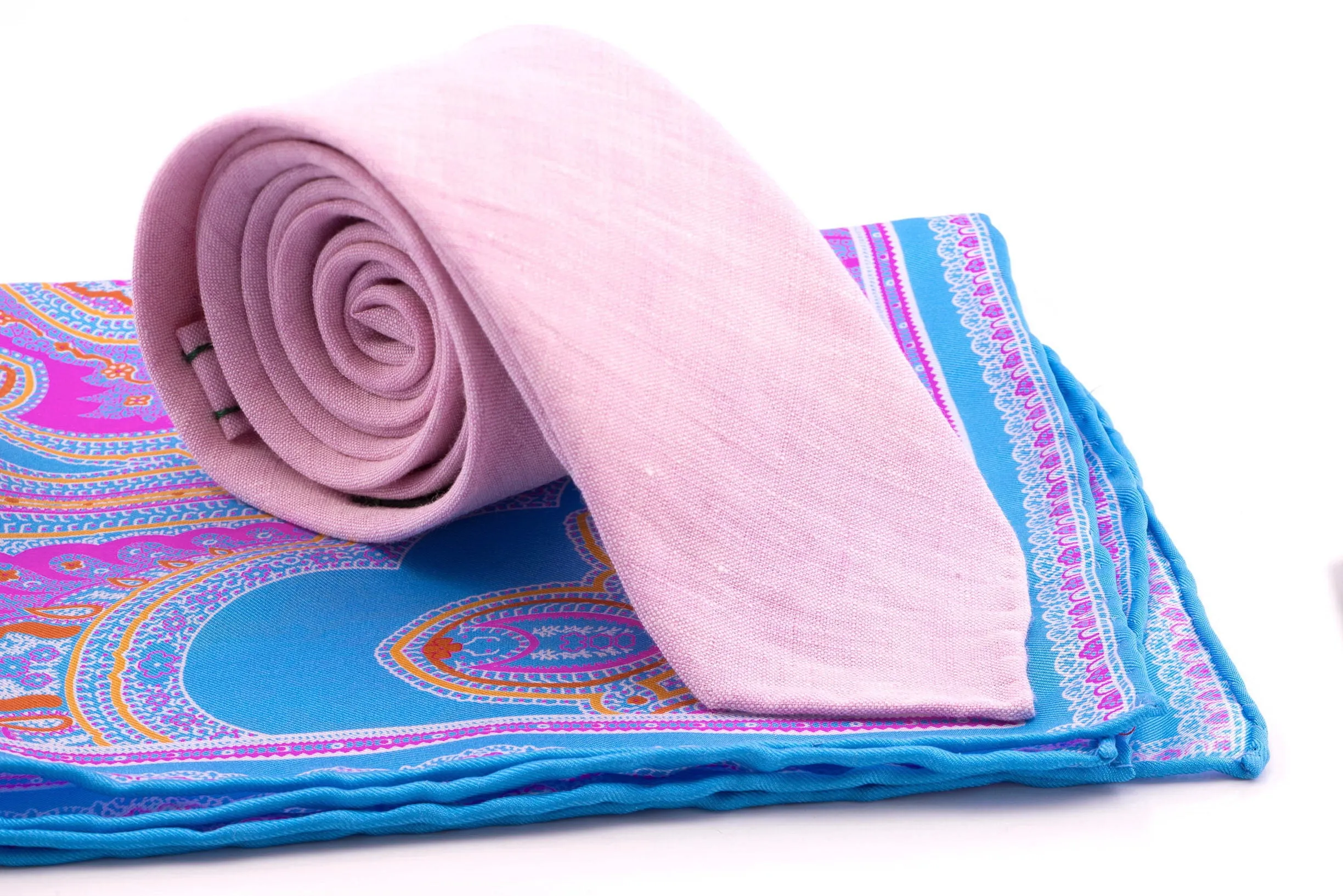 Light Blue & Pink Large Paisley Silk Pocket Square