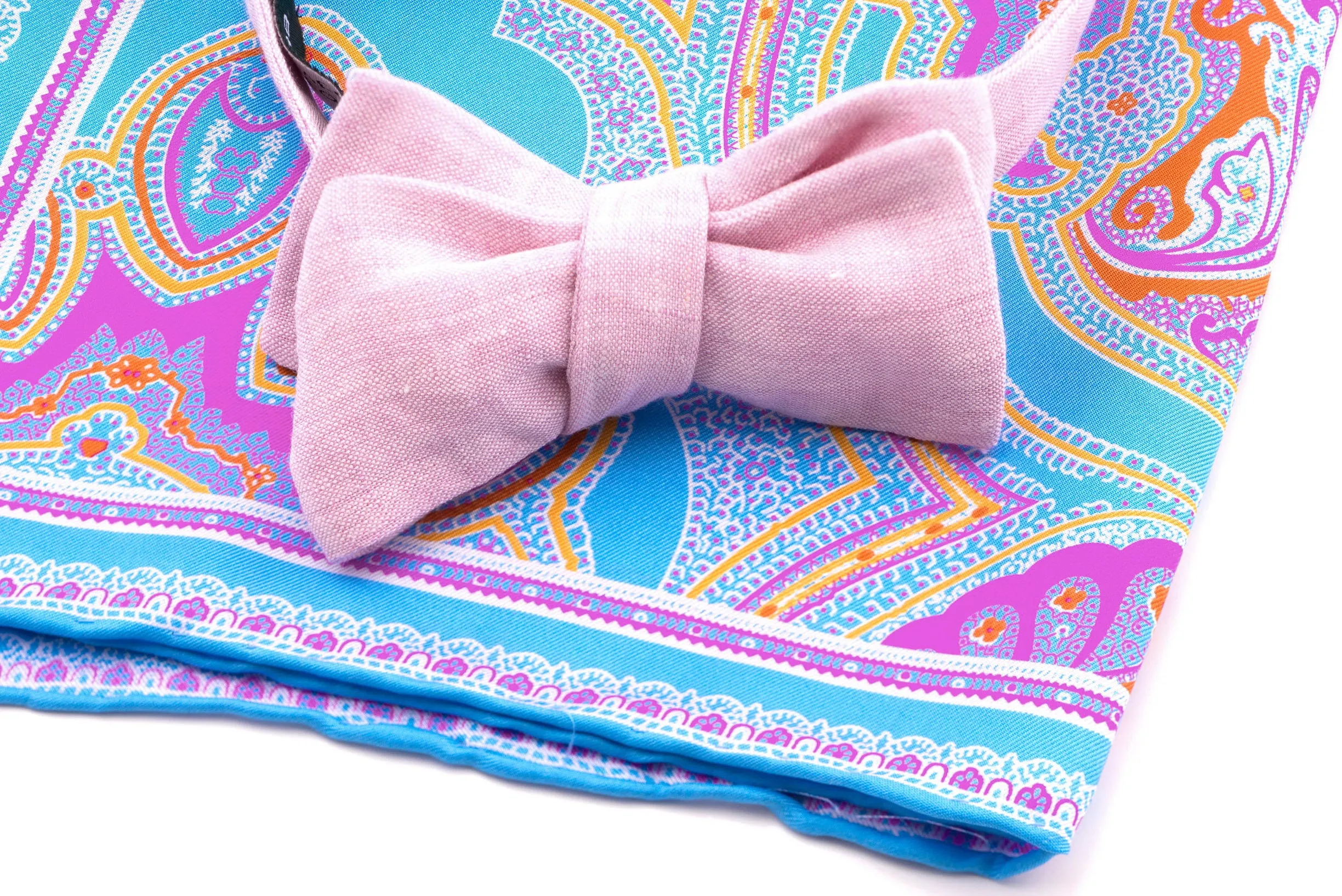 Light Blue & Pink Large Paisley Silk Pocket Square