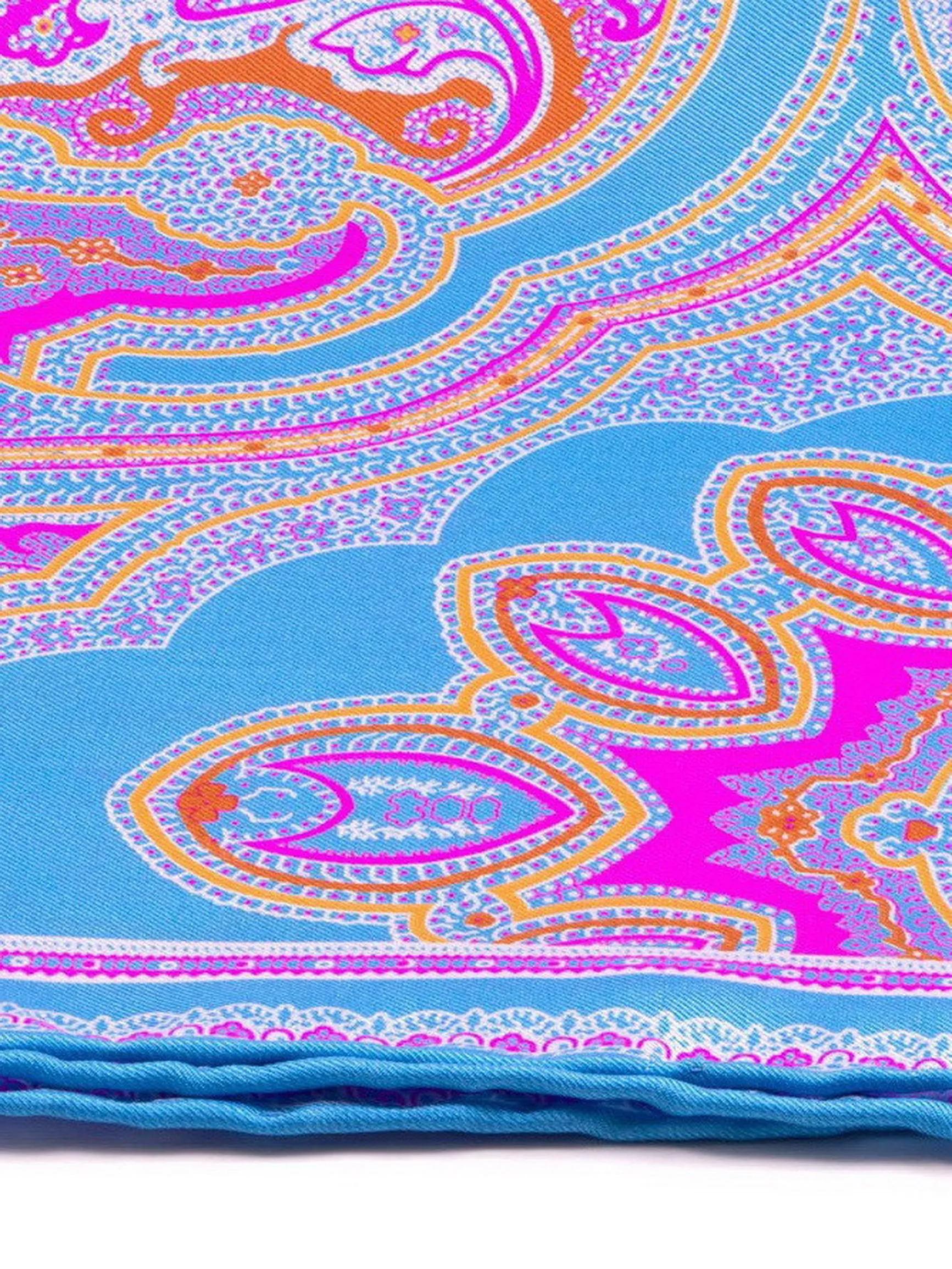 Light Blue & Pink Large Paisley Silk Pocket Square