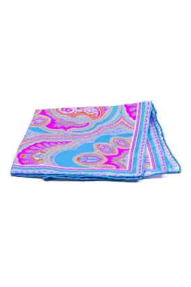 Light Blue & Pink Large Paisley Silk Pocket Square