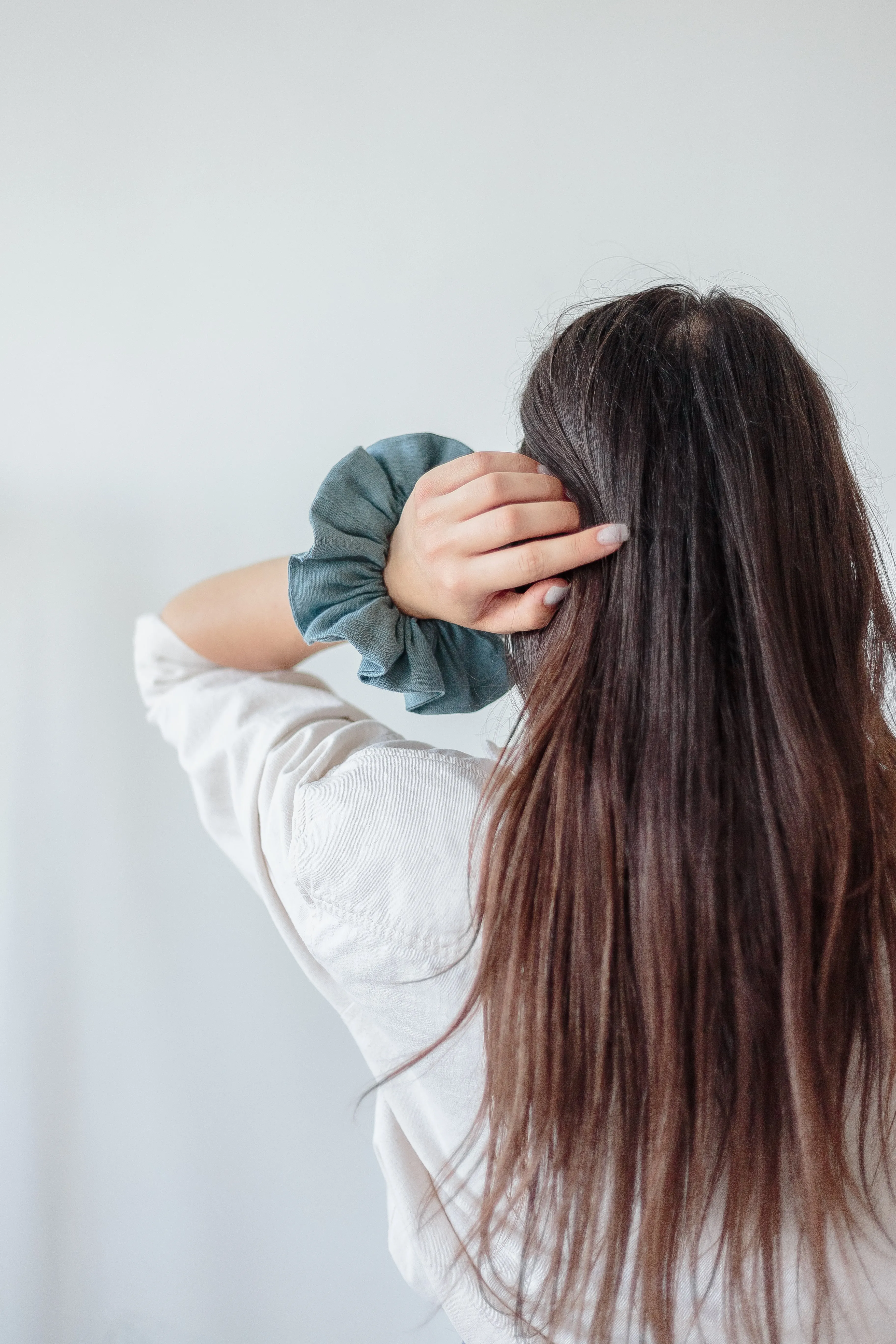 Linen Scrunchie Blue Grey