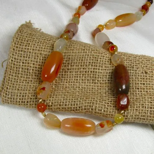 Long Big & Bold Carnelian Gemstone Beaded Necklace