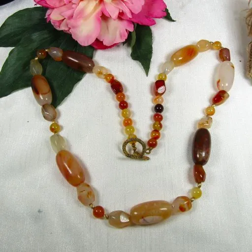 Long Big & Bold Carnelian Gemstone Beaded Necklace