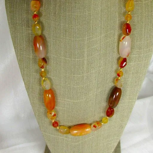 Long Big & Bold Carnelian Gemstone Beaded Necklace