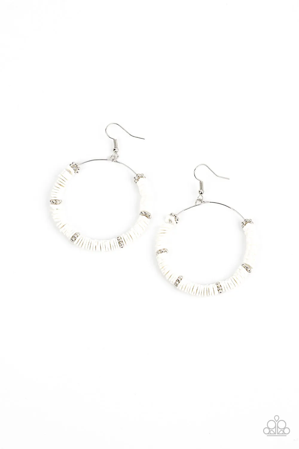 Loudly Layered - White Hoop Earrings - Paparazzi Accessories