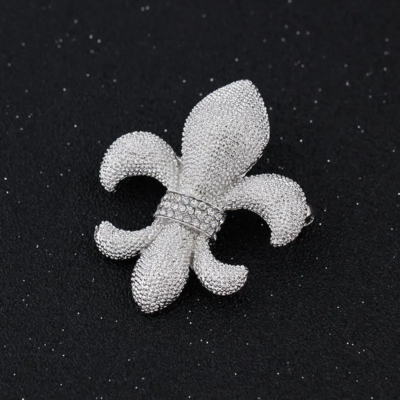 Luxury Banquet Silver Plated Anchors Charm Rhinestone Brooch Pin for Women