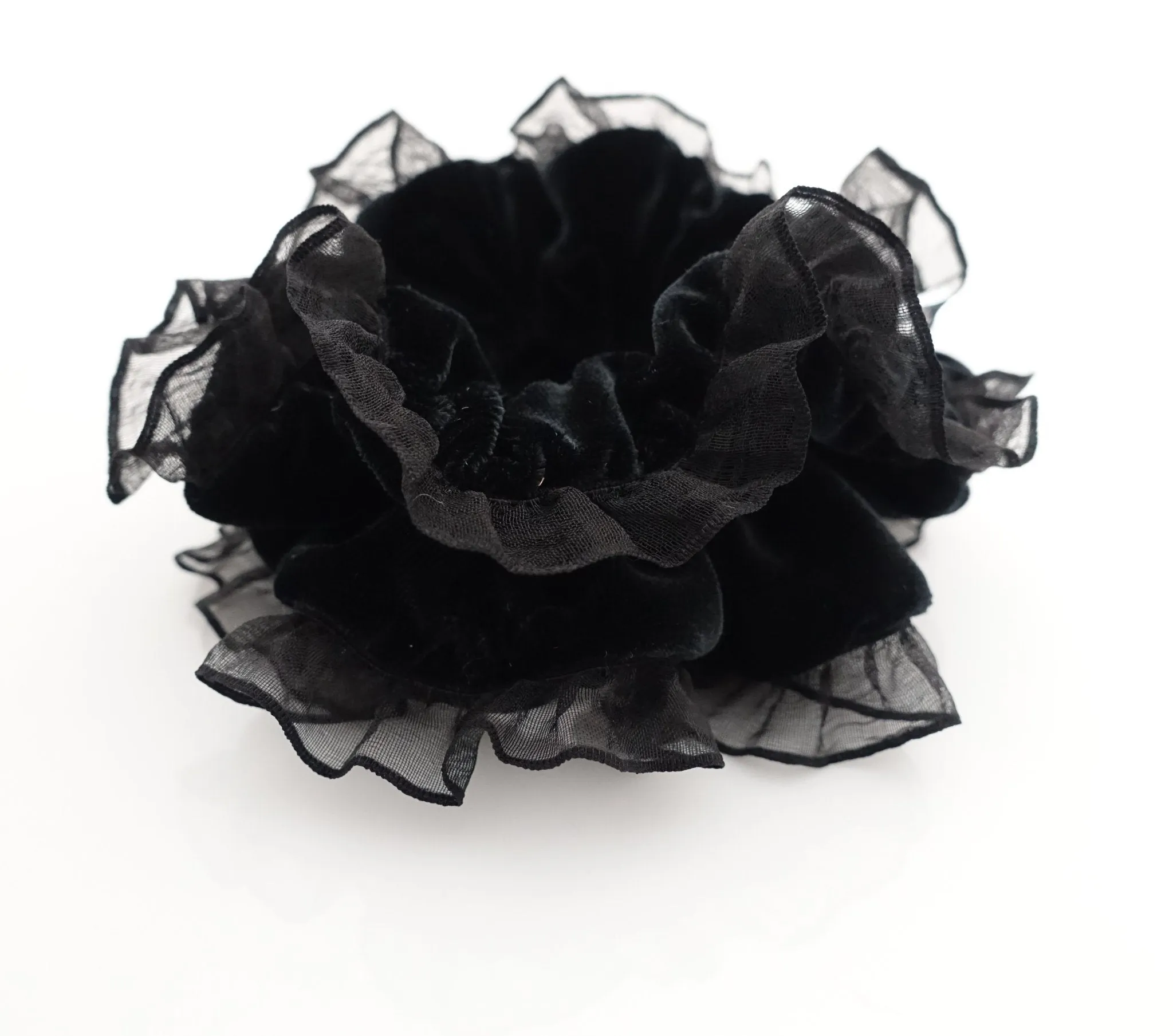 mesh trim decorated velvet scrunchies organdy fabric pretty hair scrunchie women hair accessory