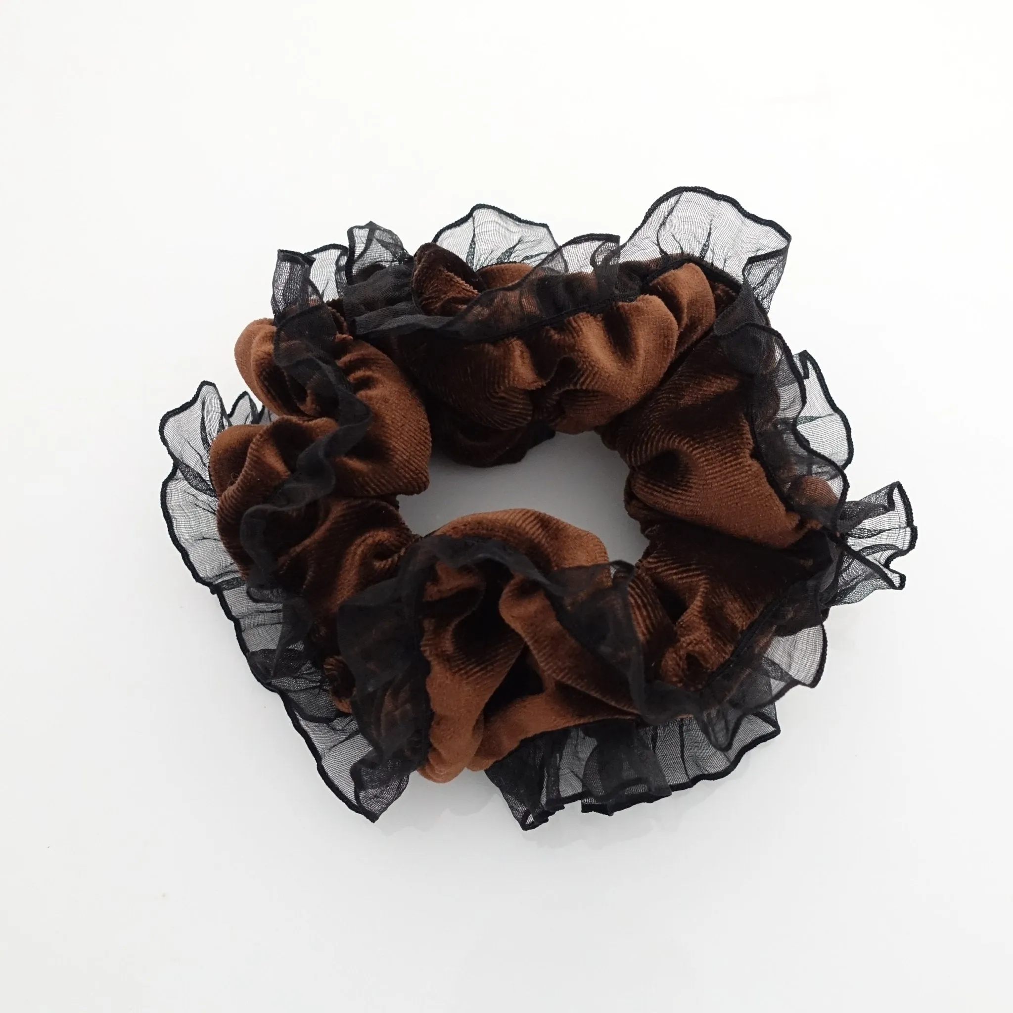 mesh trim decorated velvet scrunchies organdy fabric pretty hair scrunchie women hair accessory