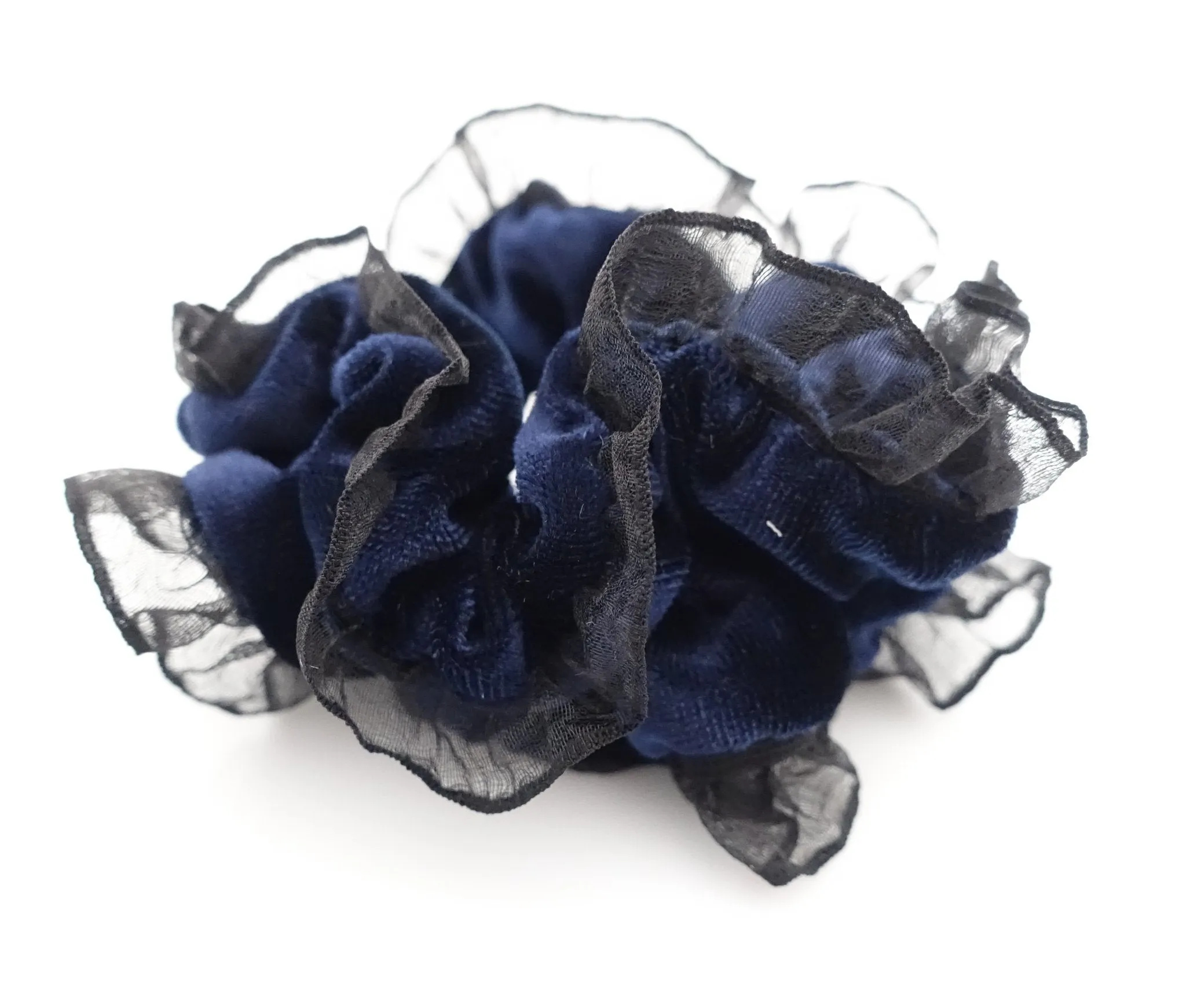 mesh trim decorated velvet scrunchies organdy fabric pretty hair scrunchie women hair accessory