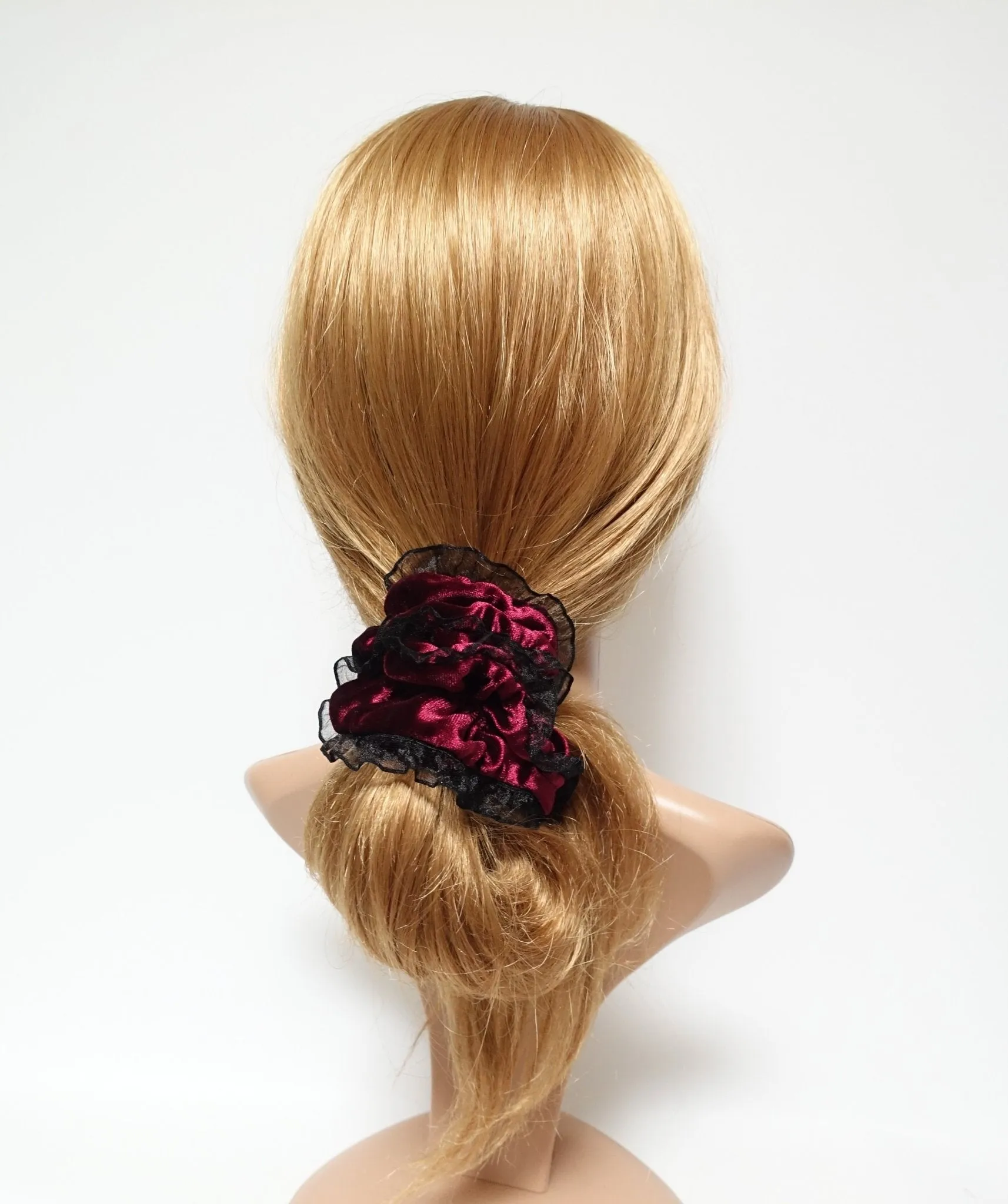 mesh trim decorated velvet scrunchies organdy fabric pretty hair scrunchie women hair accessory