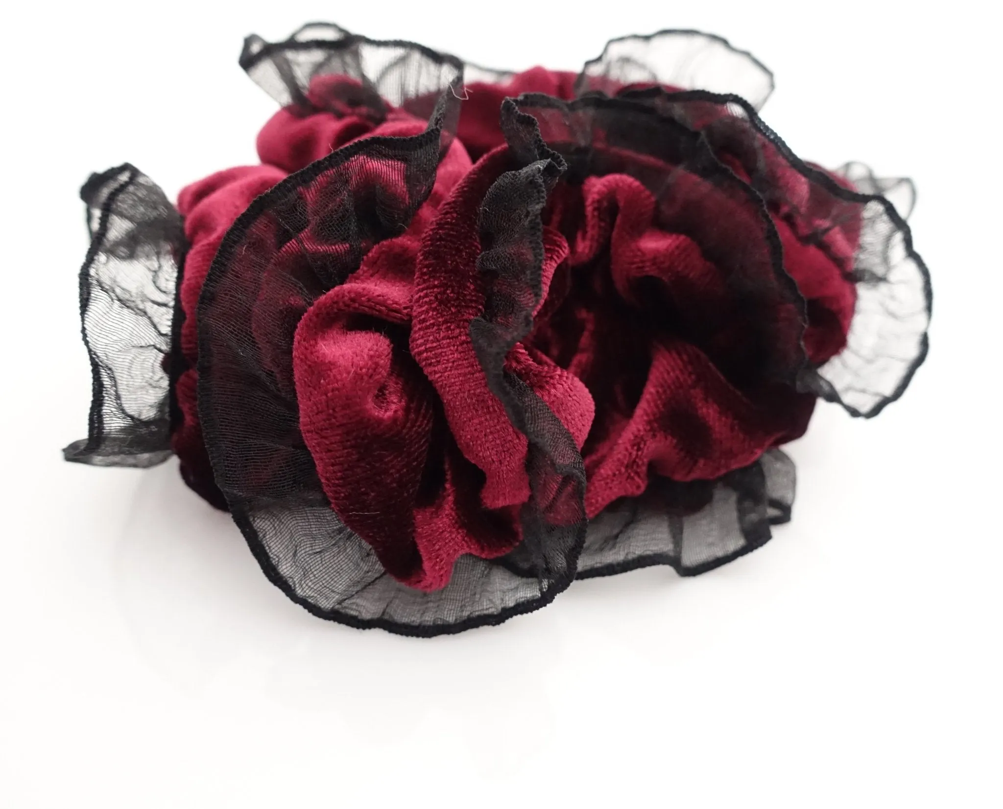 mesh trim decorated velvet scrunchies organdy fabric pretty hair scrunchie women hair accessory