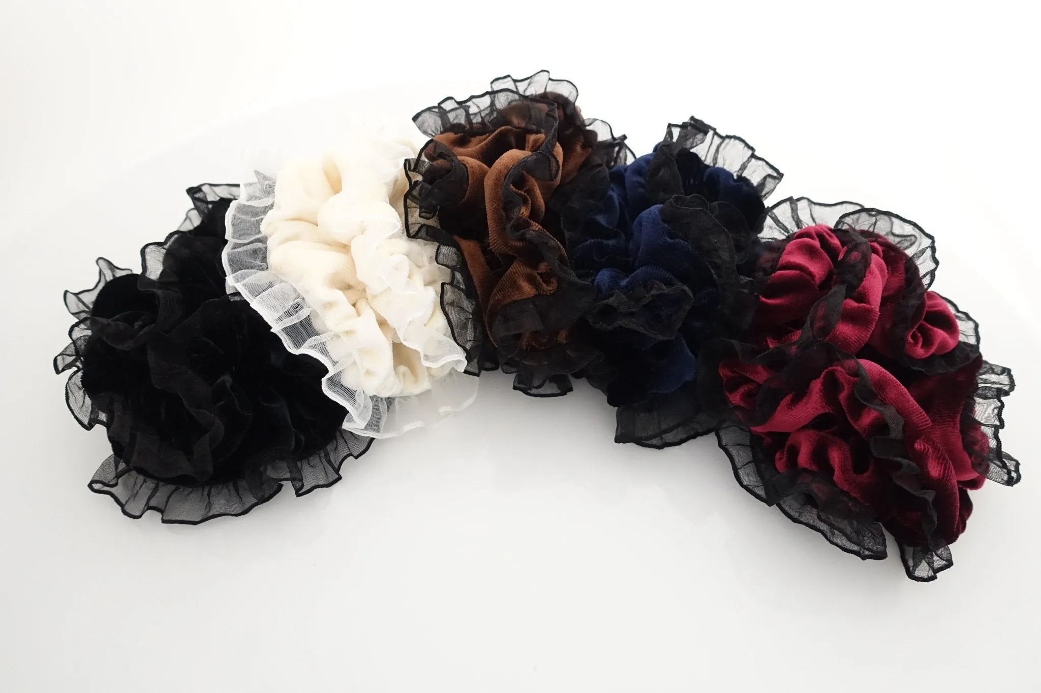 mesh trim decorated velvet scrunchies organdy fabric pretty hair scrunchie women hair accessory