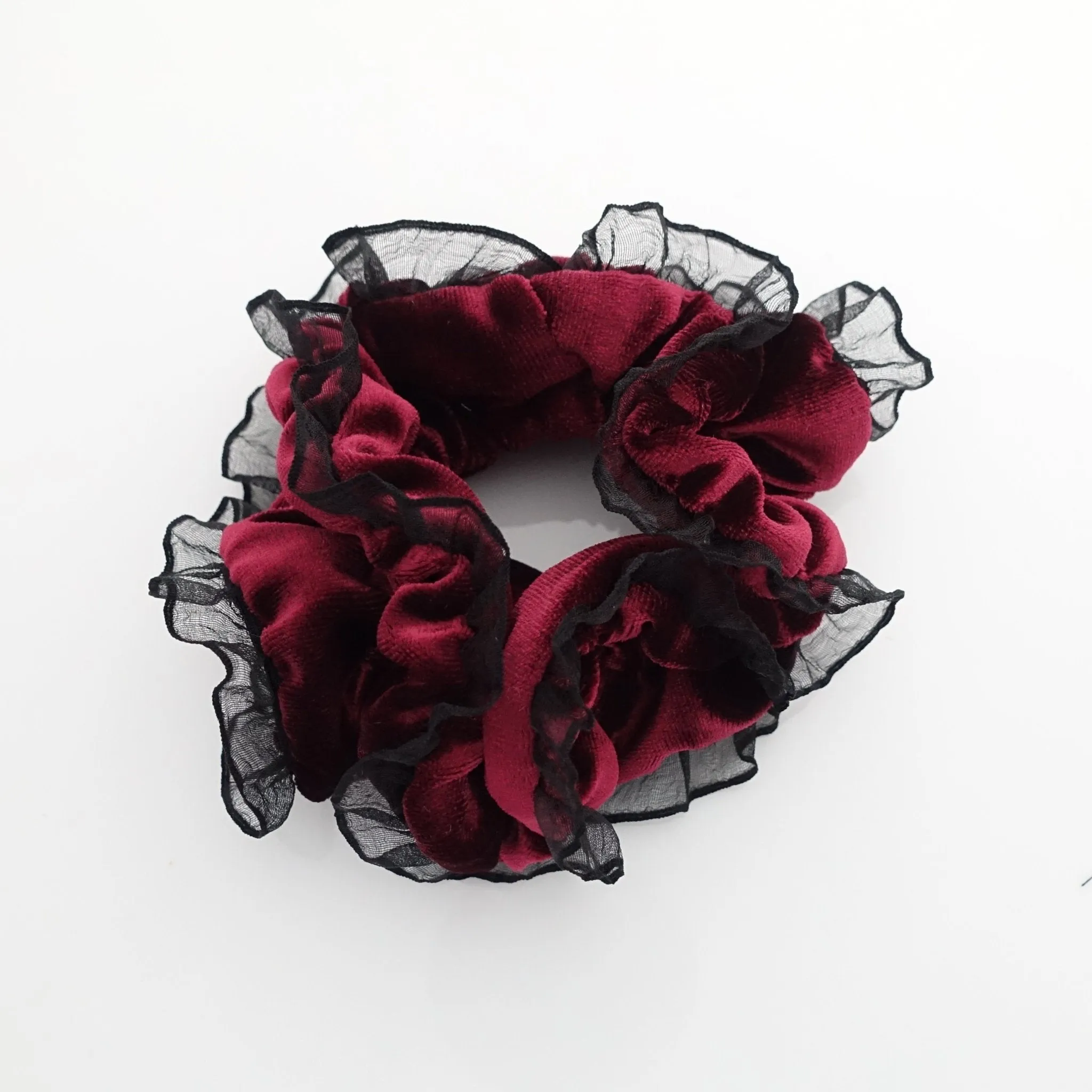 mesh trim decorated velvet scrunchies organdy fabric pretty hair scrunchie women hair accessory