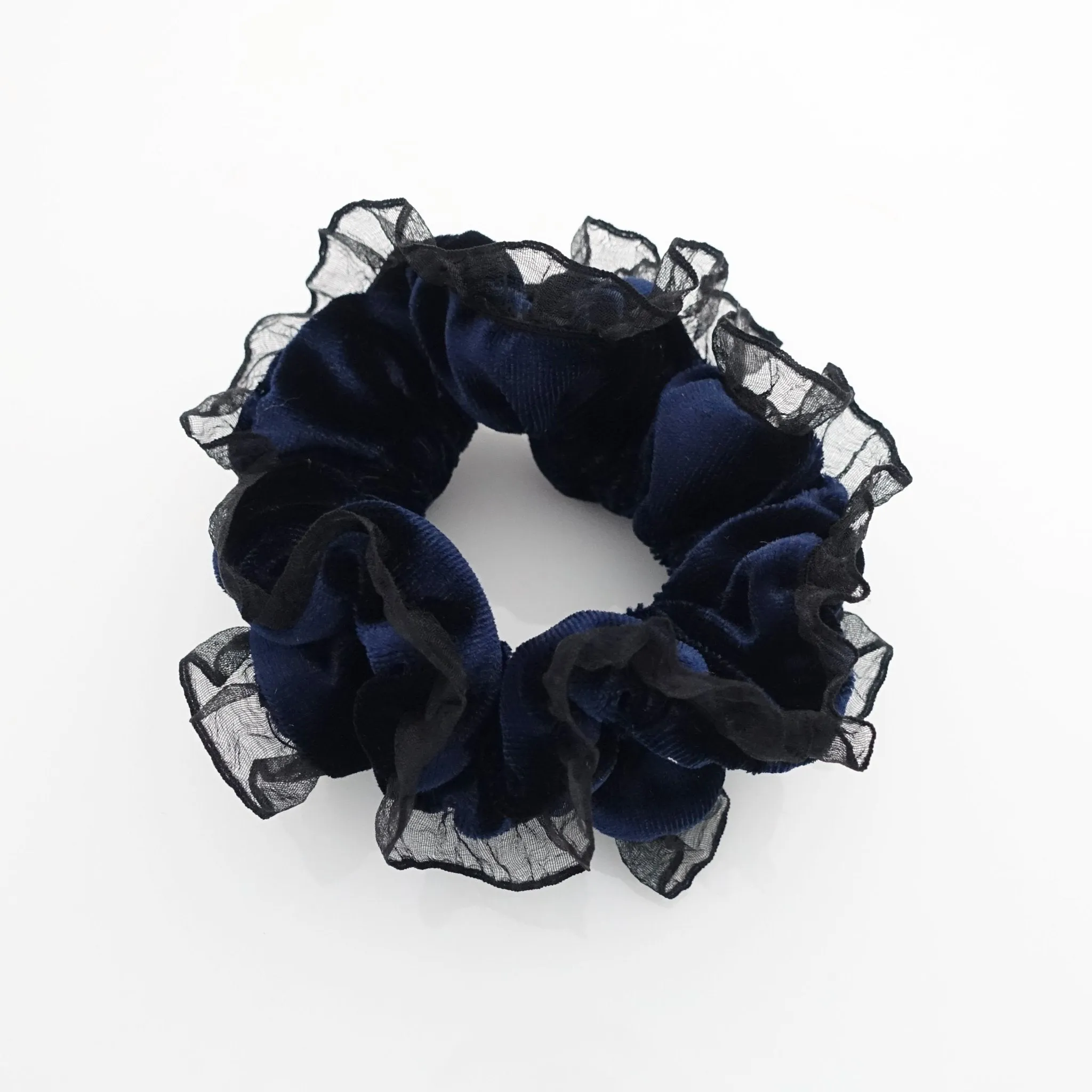 mesh trim decorated velvet scrunchies organdy fabric pretty hair scrunchie women hair accessory