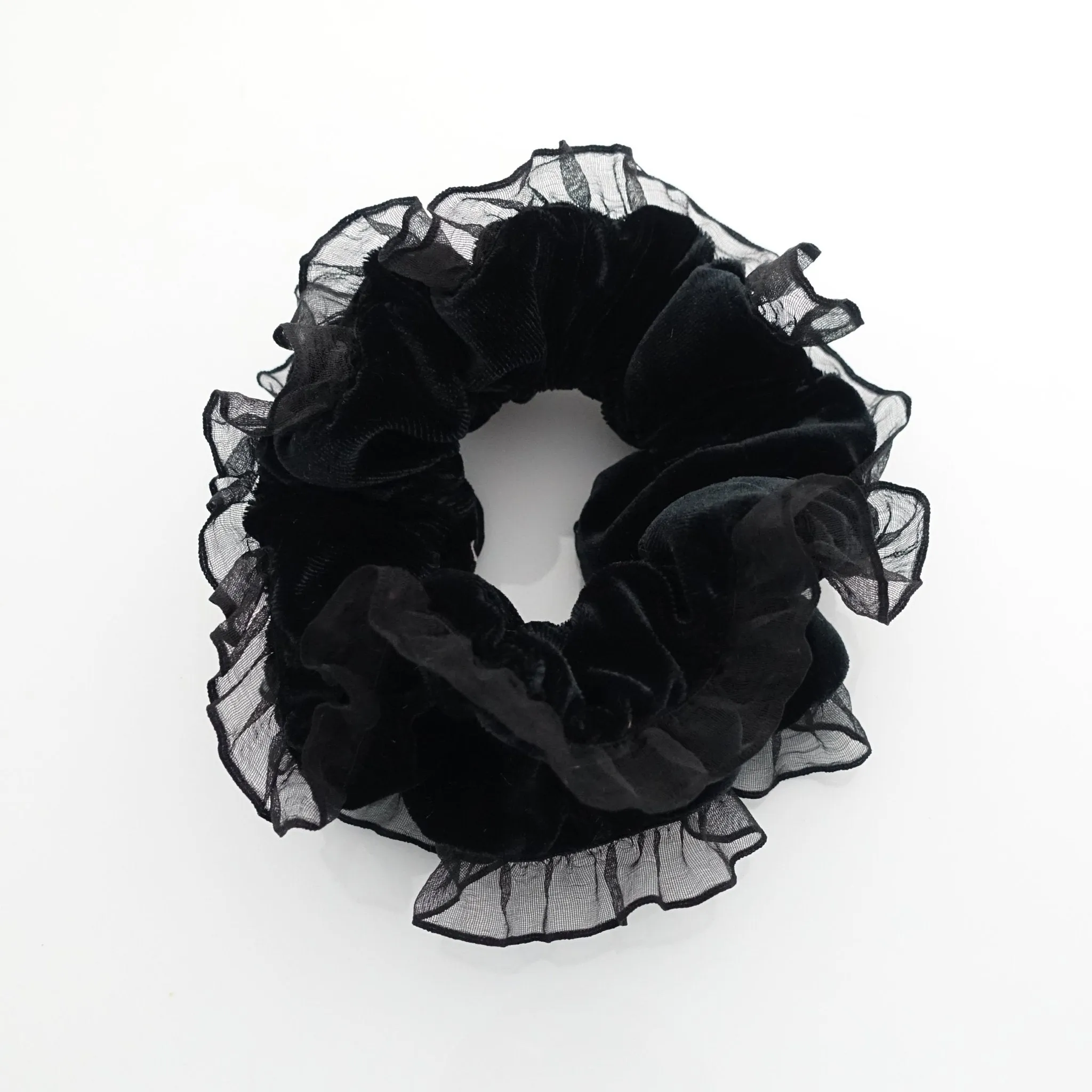 mesh trim decorated velvet scrunchies organdy fabric pretty hair scrunchie women hair accessory