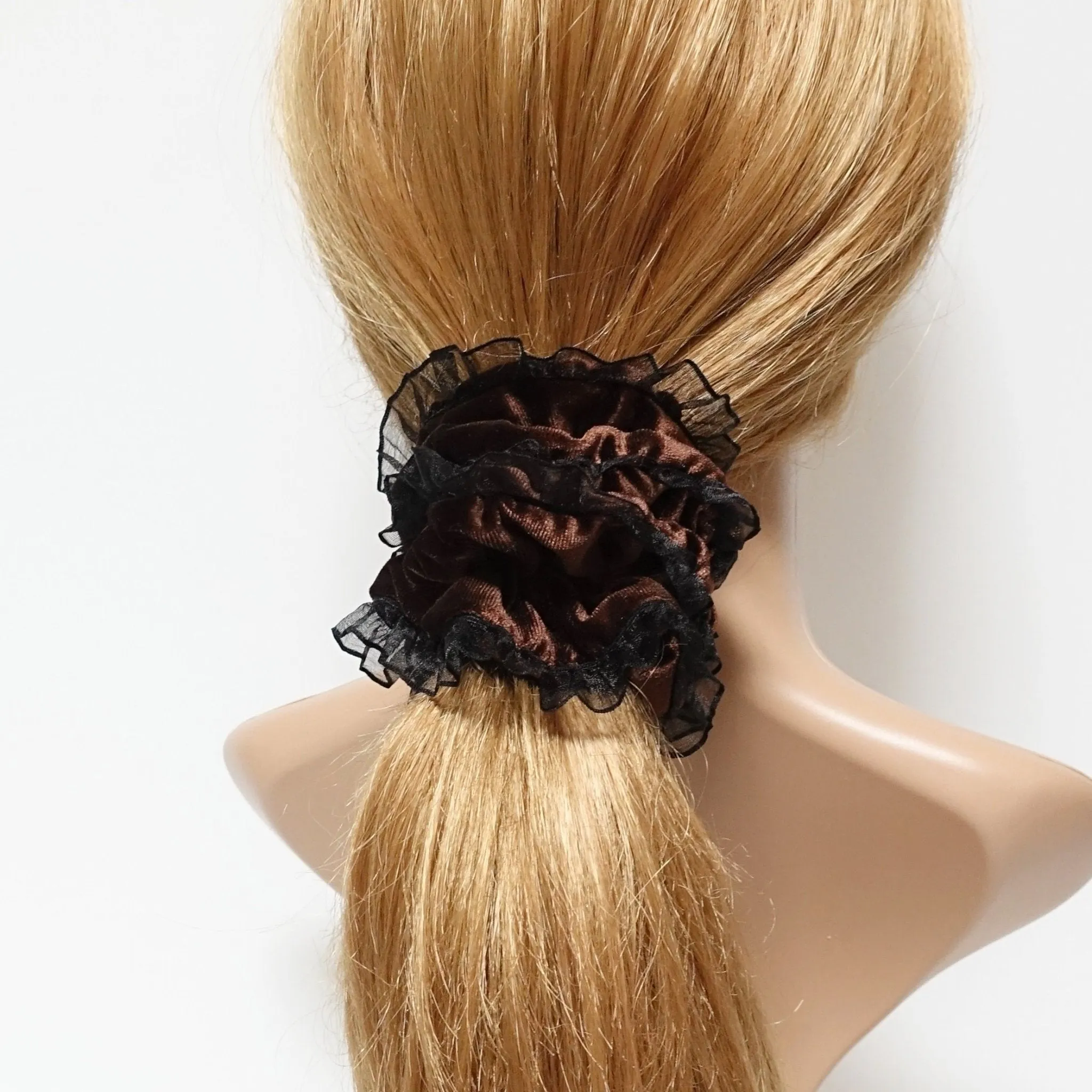 mesh trim decorated velvet scrunchies organdy fabric pretty hair scrunchie women hair accessory