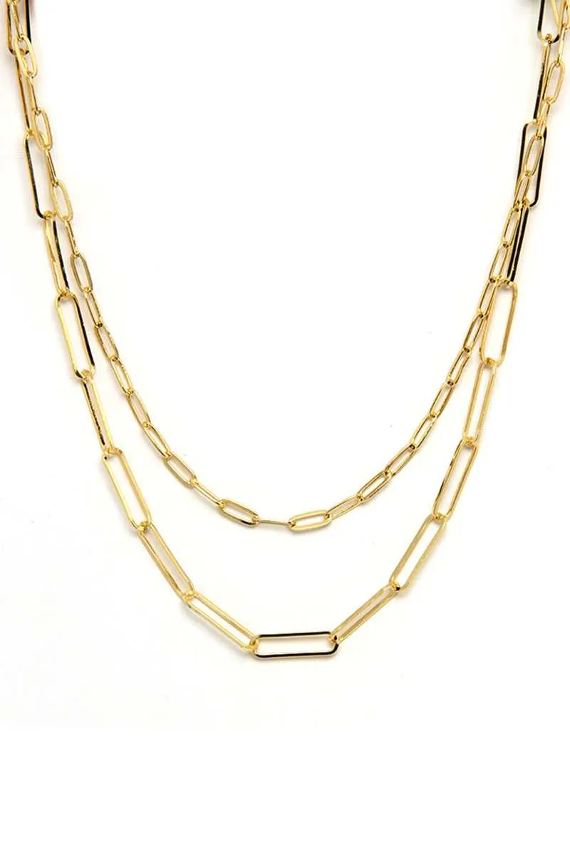 Metal Paper Clip Chain 2 Layered Necklace