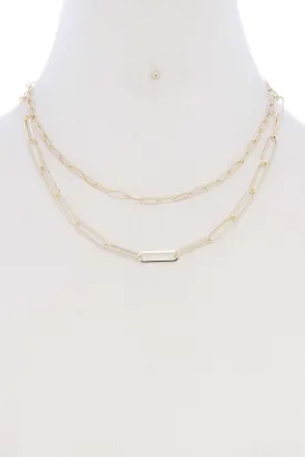 Metal Paper Clip Chain 2 Layered Necklace