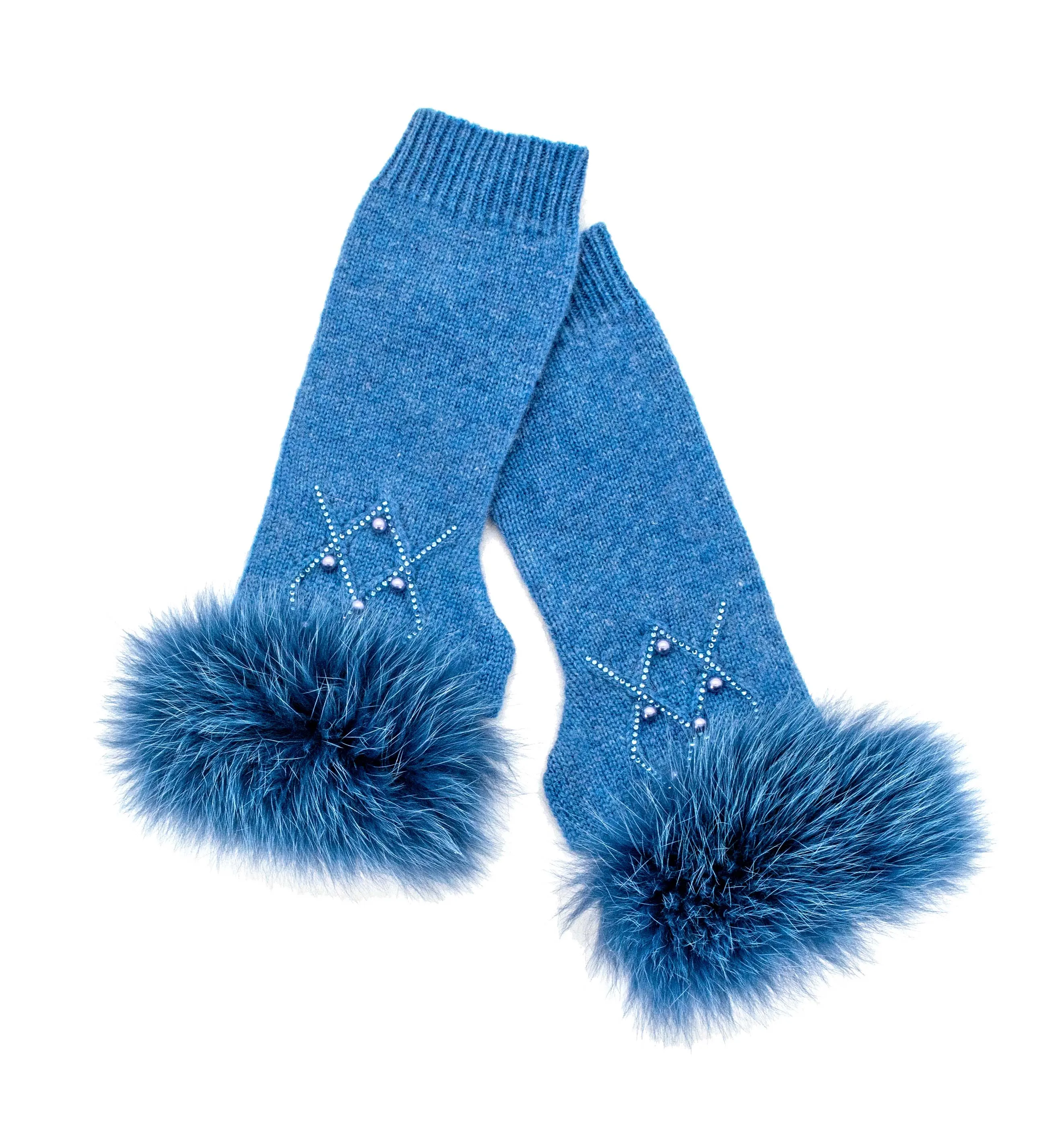 Mitchie's | Knitted Wool Fingerless Gloves with Fox Trim | Women's