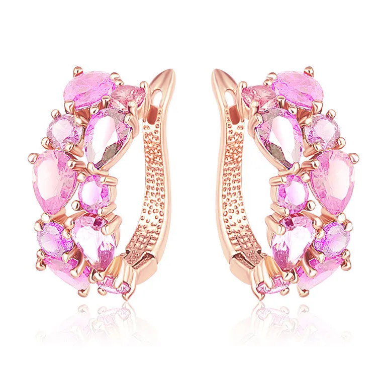 Multicolor Earrings Rose Gold Plated Micro Inlay AAA Cubic Zirconia Stud Earring For Women Red Pink White