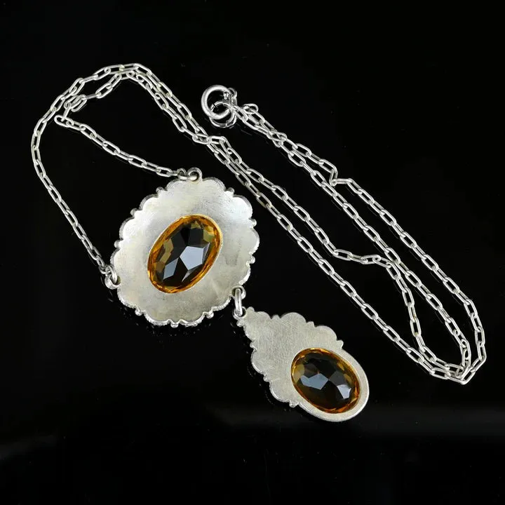 Natural Citrine Antique Victorian Necklace For Women - 925 Sterling Silver Pendant