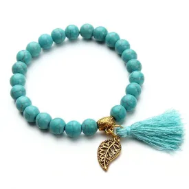 Nature Turquoise Beads Bracelet Joker Tassel Leaves Pulseiras Charm Bracelets & Bangles for Women Jewelry