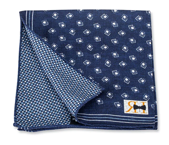 Navy Geometric Pocket Square - 5659