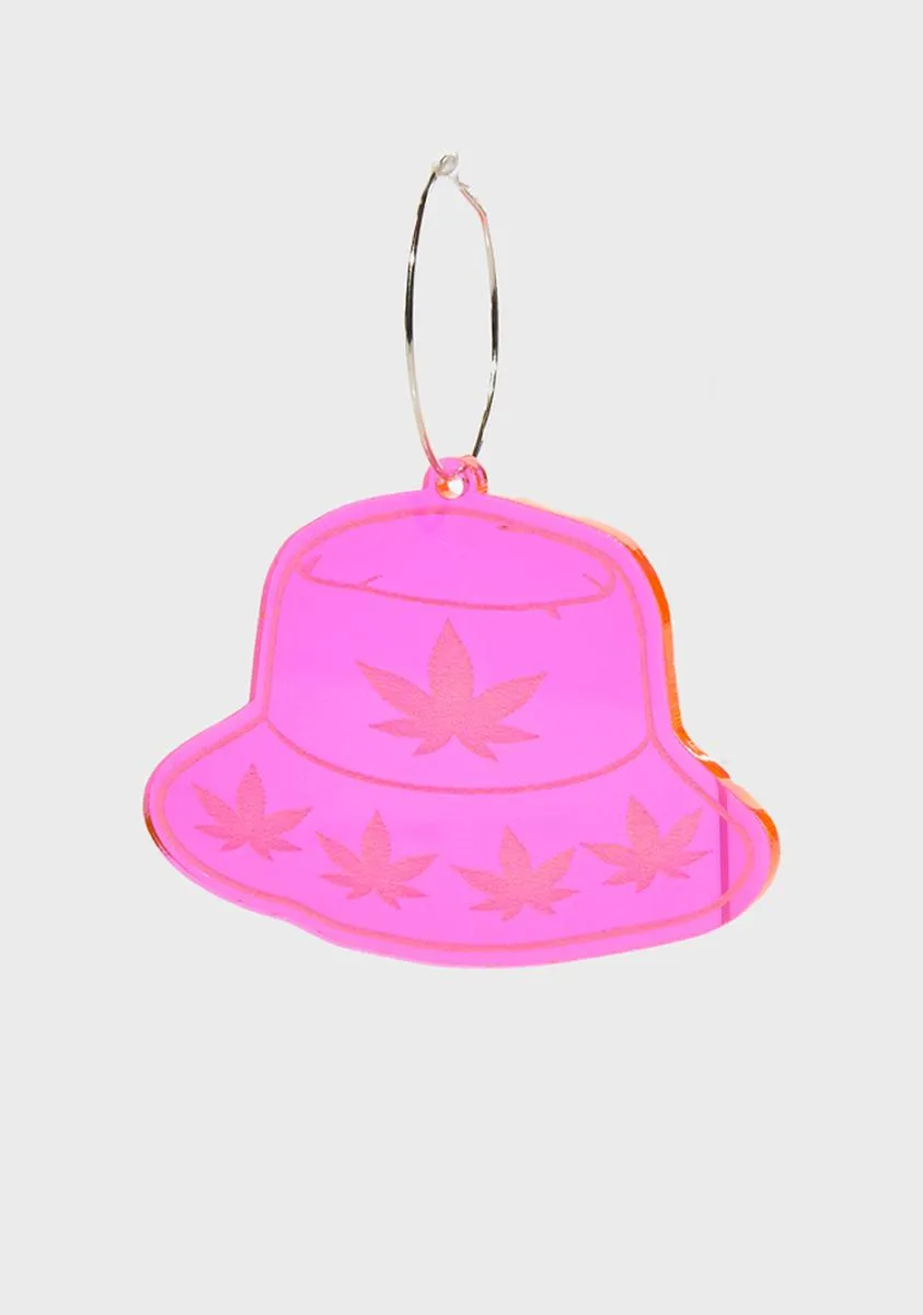 Neon Pink Bucket Hat Hoop Earrings