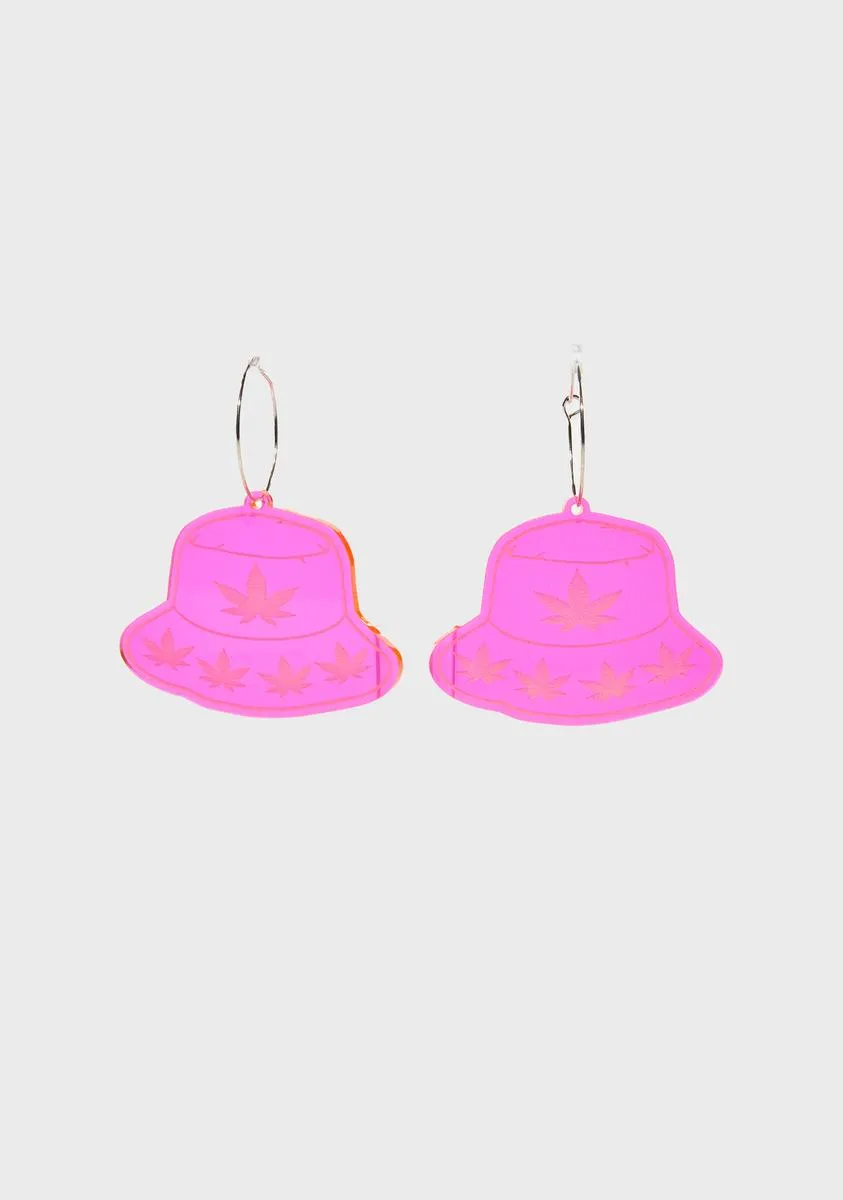 Neon Pink Bucket Hat Hoop Earrings