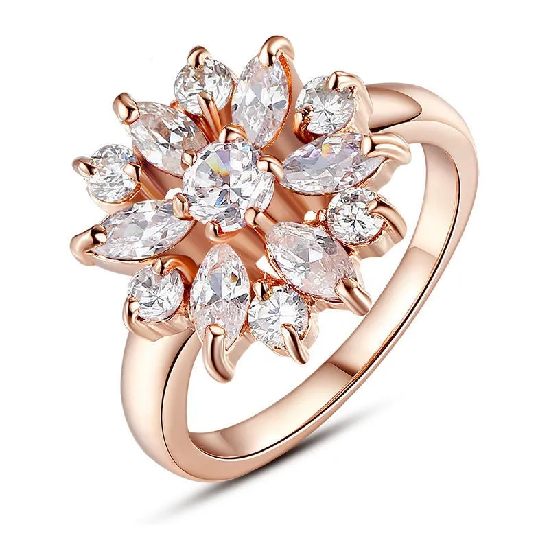 New 18K Rose Gold Plated Finger Ring for Women with AAA Cubic Zircon Engagement Jewelry