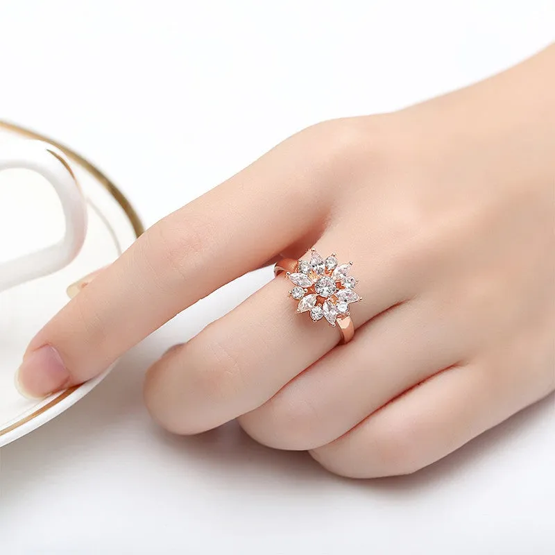 New 18K Rose Gold Plated Finger Ring for Women with AAA Cubic Zircon Engagement Jewelry