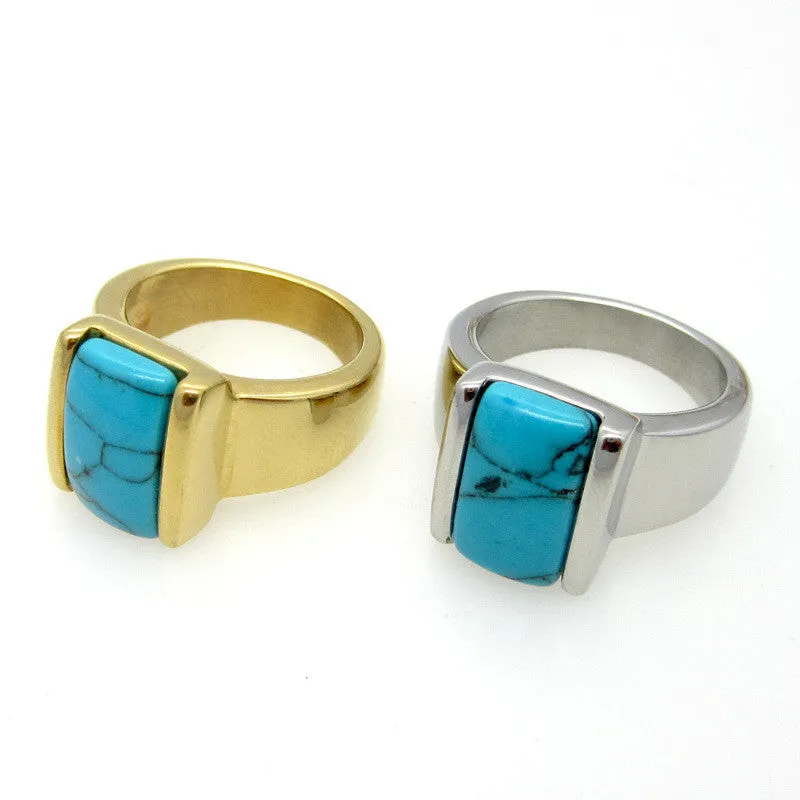 New Arrival Stainless Steel Unisex Natural Turquoise Rings Suitable For Both Men And Women Fashion Ring Lead Nickel Free