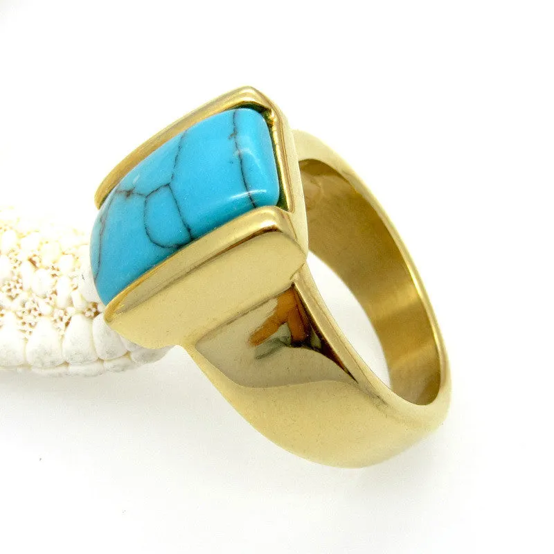 New Arrival Stainless Steel Unisex Natural Turquoise Rings Suitable For Both Men And Women Fashion Ring Lead Nickel Free