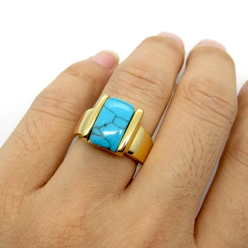 New Arrival Stainless Steel Unisex Natural Turquoise Rings Suitable For Both Men And Women Fashion Ring Lead Nickel Free