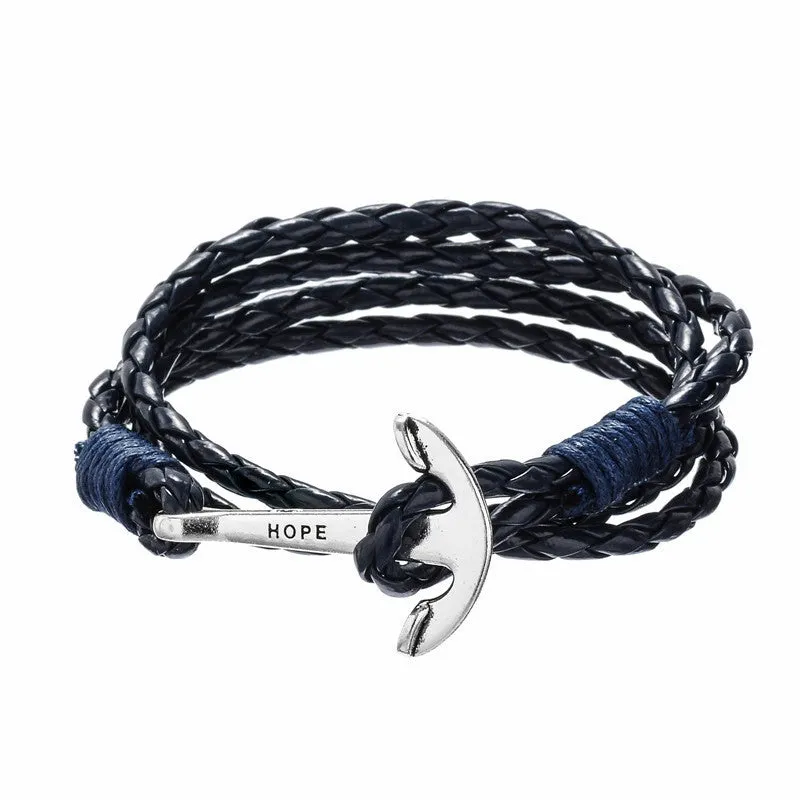 New Handmade Woven Multilayer Leather Bracelets & Bangles Scarved Anchor Bracelets For Women Men Jewelry