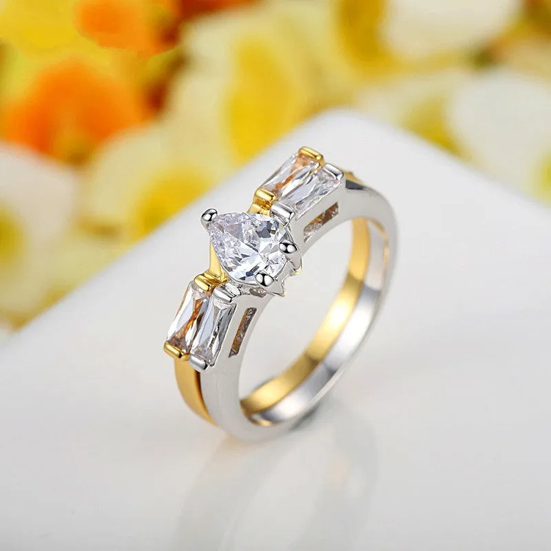 New Luxury 18K Gold Plated Finger Set Ring for Women Ladies with Cubic Zircon Crystal Jewelry Birthday Gift